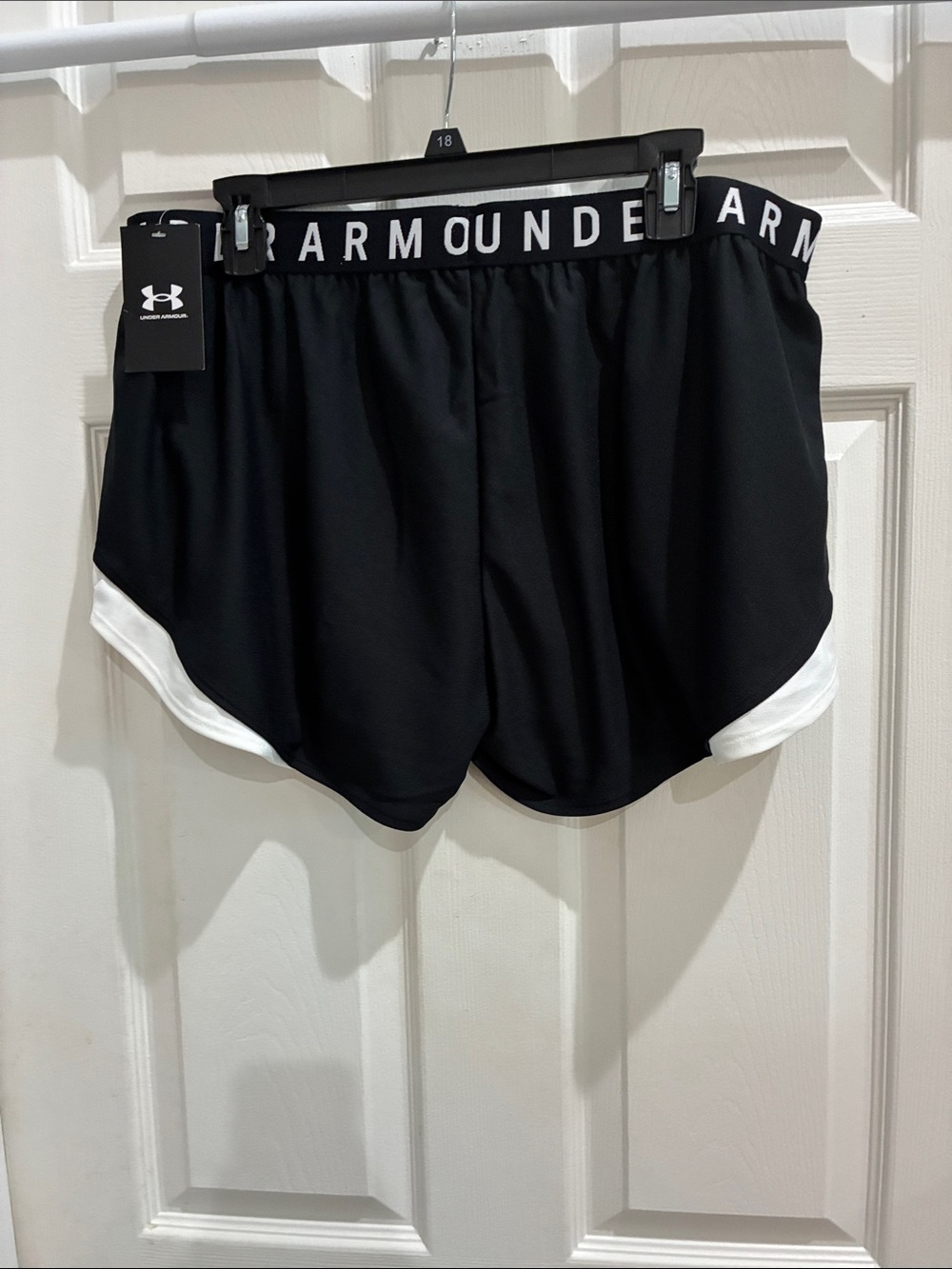 Under Armour Black Athletic Shorts with White Layered Hem - Picture 3 of 3